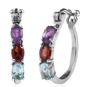 NWOT Multi Gemstone 2.75 ctw Hoop Earrings in Stainless Steel